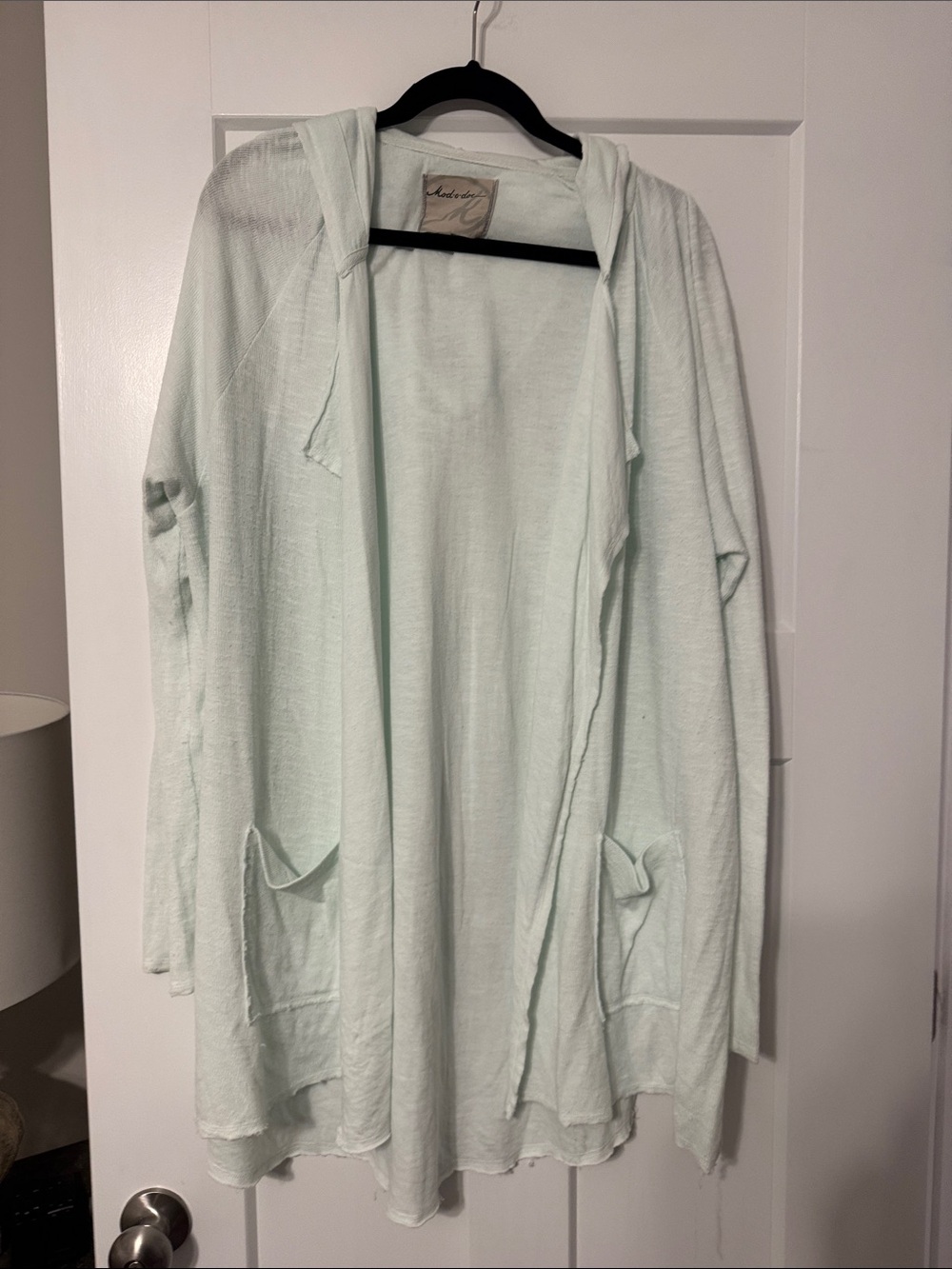 Light Mint Hooded Open-Front Cardigan by Mododoc